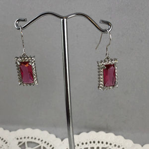 4CT 11x6MM Ruby & White Topaz 925 Silver Earrings